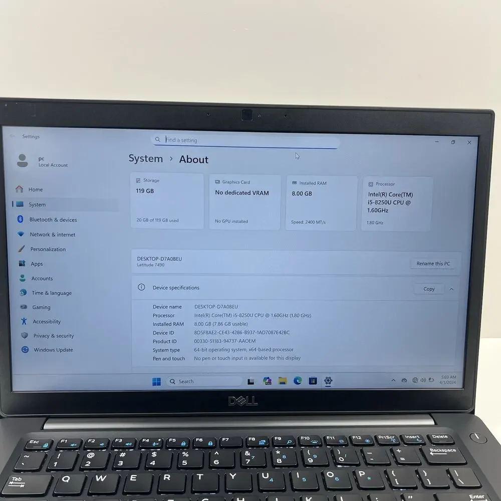 Dell Latitude 7490 14'' I5-8250u 8GB 128GB M.2 SSD Win 11 Pro With 4G Sim Slot